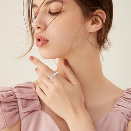 Teioa Spinner Fidget Rings Sterling Silver Anti Anxiety Rings Worry Relieving Boredom ADHD Autism Band Rings for Women Men, 10, Metal, Cubic Zirconia