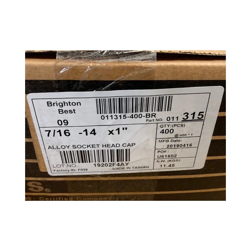 Brighton 7/16-14 x 1" SOCKET HEAD CAP SCREWS ALLOY THERMAL
