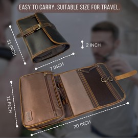 RUSTIC TOWN Leather Hanging Toiletry Bag for Men - Travel Shaving Dopp Kit - Bathroom Shower Toiletries Organizer - Leather Cosmetic Makeup Bag for Women