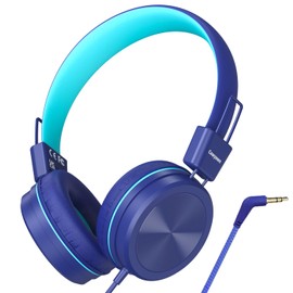 Cowyawn Kids Headphones, Toddler Headphones with Safe Volume Limiter 94dB, Wired School Headphones for Kid, 3.5mm Adjustable On-Ear Headphone for Boys/Girls/Children/Teens/iPad/Computer, Dark Blue