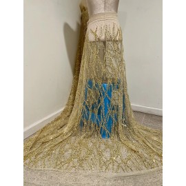 wowfabric4less123 GOLD  Beaded Sequins Embroidery Bridal Lace Fabric 50” Width Sold By Yard