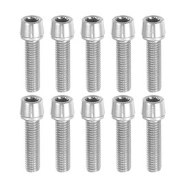 A ABSOPRO Tapered Bolts Screws for MTB Bike Bicycle Stem Durable M5x20mm Socket Head Cap Bolts Screws Nuts Steel Silver Tone (Set of 10)