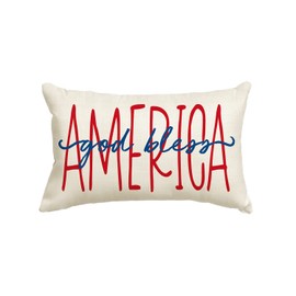 AVOIN colorlife 4th of July God Bless America White Throw Pillow Cover, 12 x 20 Inch Patriotic Pillows Independence Memorial Day Cushion Case for Sofa Couch