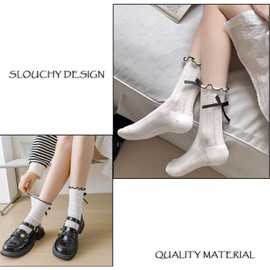 huablo Womens Bow Socks Ruffle Socks Scrunch Socks For Girls Combed cotton Crew Socks lettuce edge socks 4 Pairs white