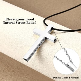 COTATI Cross Breathing Necklace for Anxiety Relief - Stainless Steel Mindfulness Pendant, Meditation Jewelry & Faith Inspired Gift for Stress Relief (Silver - 23:1)