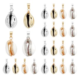 PH PandaHall 4 Styles Shell Pendants, 20 Pieces, Cowrie Shell Pendants, Seashell Dangle Charms with Bow, Beach Cowrie Shells, Spiral Charms for Summer Jewellery Making, Necklaces, Earrings, 25-32 mm