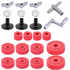 23PCS EVA Cymbal Stand Tubes Replacement Accessories, Drum Cymbal EVA Pads with Wing Nuts, Washers, Cymbal Sleeves & Drum Key (Red)…