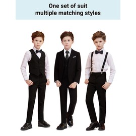 PACOROMANO Boy Suit Set Black Slim 7 Pcs Boys Formal Slim Suit Set Ring Bearer Outfit Boy Skinny