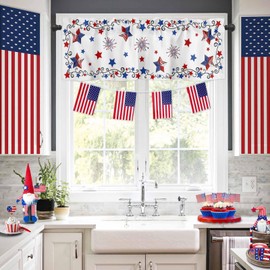 ALAGEO 4th of July Valances Curtain American Flag Patriotic Star Curtain for Kitchen Windows Freedom Fireworks Window Curtain for Independence Day, Memorial Day and Veterans Day 54x18 Inch