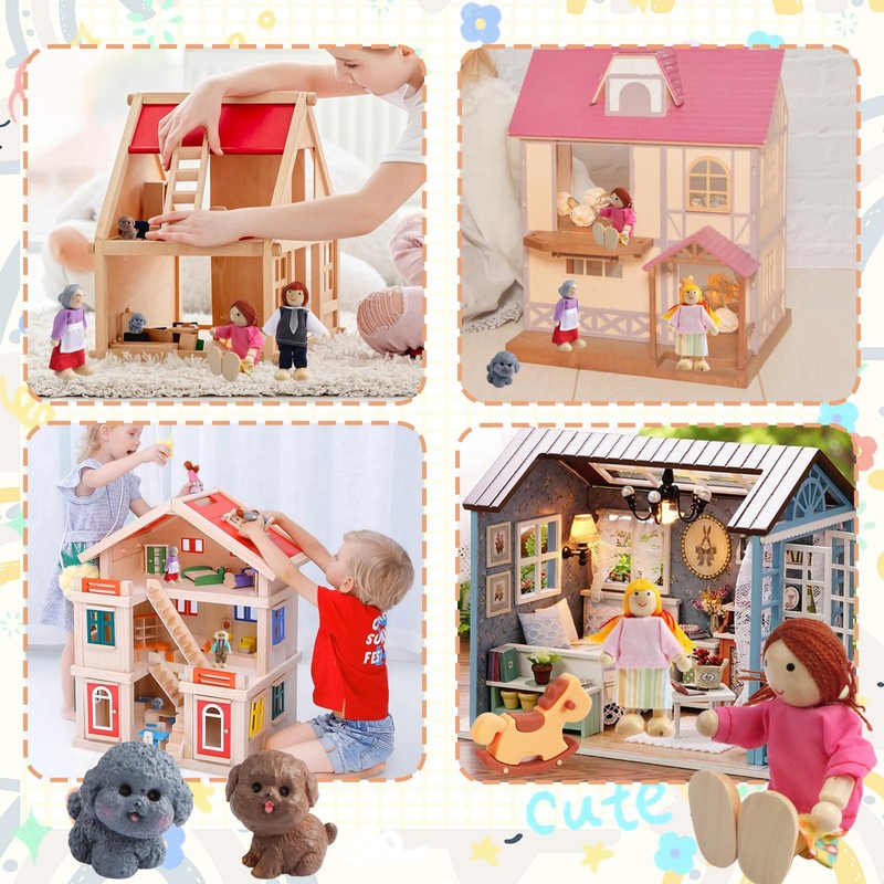 SRunDe Sets of 7 Doll House Figures, People Wooden Dollhouse