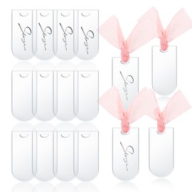 LELE Life 16Pcs Acrylic Place Cards, DIY Acrylic Wedding Signs Acrylic Name Place Cards Gift Tags, Reserved Table Signs Blank Acrylic Tags with Holes, Transparent
