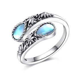 CUPENDA Moonstone Ring Sterling Silver Just Breathe Spoon Ring Lotus Flower Victorian Jewellery for Women