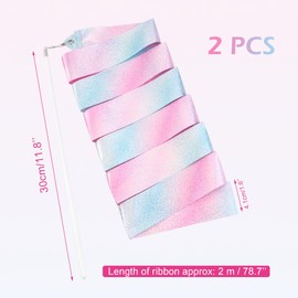 Deshionew 2 PCS Gymnastics Training Ribbon with Dancer Wand, Sparkling Dance Ribbons Twirling Baton Long Ribbon Streamers Rhythmic Gymnastics for Artistic Dancing Training Party Favors - 78.7"