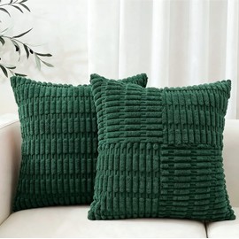 Christmas Green Decorative Corduroy Throw Pillow Covers 18x18 Set of 2