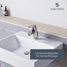 SANTRAS® Eccentric Drain Fitting Premium for Washbasin with Protection Against Overflow in Stainless Brass - Complete Overflow Set with Drain Plug in 1 ¼ for Tap with Pop-Up Set