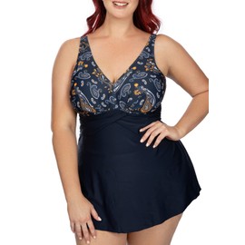 PERONA - Traje de baño de una Pieza para Mujer, Talla Grande, Estampado Retro, Traje de baño con Pinzas, Soñando, 26