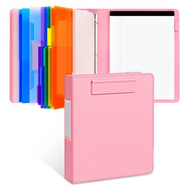 JoyCat 3 Ring Binder Clipboard with Storage,12.4"x10.2"Magnetic Clipboard Folder with 5 Expandable Folders,Refillable Lined Notepad (11" x 8.5"),Ideal for School Office Nursing(Pink)
