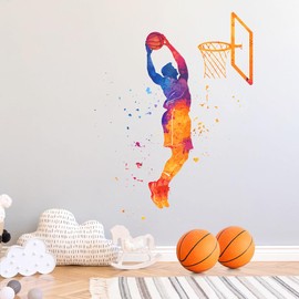 SITAKEGS Basketball Sticker, 80 x 100 cm Basketball Inspirational Wall Decals Slam Dunk Sports Wall Sticker, Basketball Player Art Decal Wallpaper for Sports Fans Bedroom Dormitory
