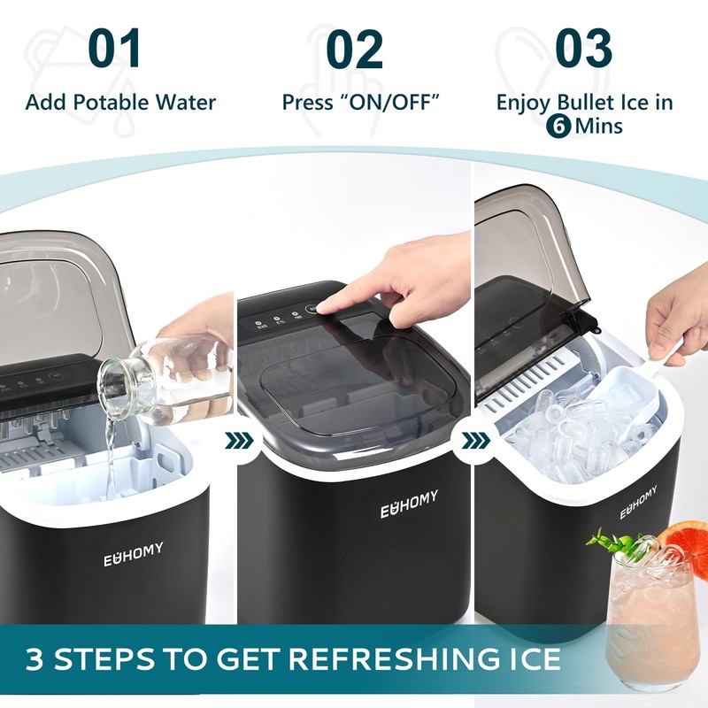 EUHOMY Countertop Ice Maker Machine with Handle, 26.4lbs Per Day,