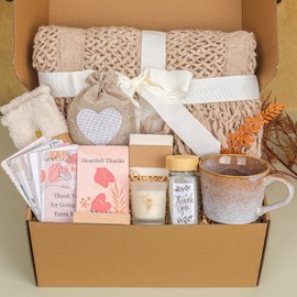 Elysirise Thank You Gifts for Women,7Pcs Appreciation Gift for Coworkers Employees Teacher Nurse Friends,Thank You Blanket Mug Affirmation Cards Basket