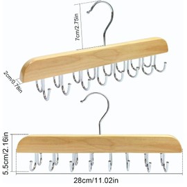 16 Hooks Wooden Belt Hanger, 360 Degree Rotating Space Saving Holder for Ties and Scarves, Sturdy Wood Rack for Closet (Wood Color)