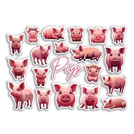 A5 Sticker Sheet Pigs Vinyl Stickers - Piglet Farmer Kawaii Animals Farm Scrapbooking Travel Label Friend Girls Boys Aesthetic #81500