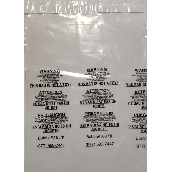 Bubblefast Brand 1,000 6" x 9" 1.5 mil Self-Seal Suffocation Warning Bags. Made in The U.S.A.