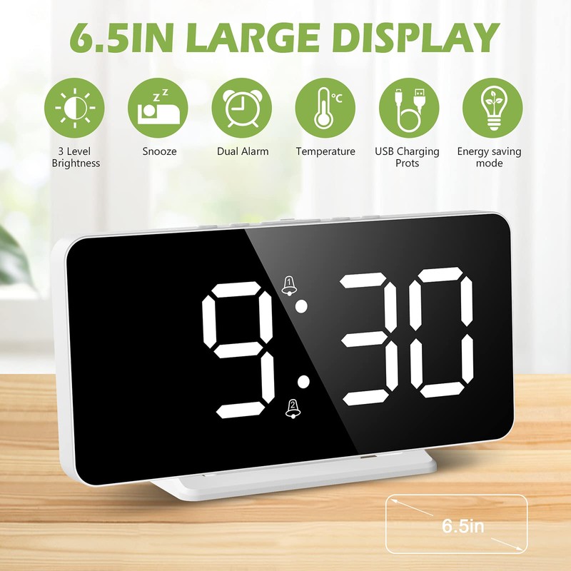 KeeKit Digital Alarm Clock, LED Alarm Clock with 6.5’’ Large
