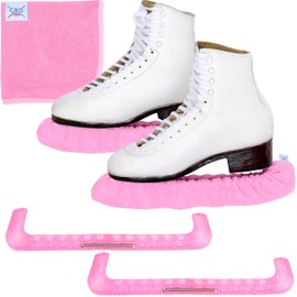 CRS Cross Ice Skate Guards, Soakers and Towel Gift Set. Essential Ice Skating Hard Guard and Soft Skate Blade Cover Accessories for Figure Skating or Hockey (Program Pink, Medium)