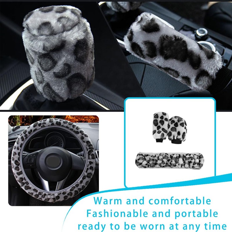BKEPDY Pack of 3 Grey Leopard Print Plush Ringless Elastic