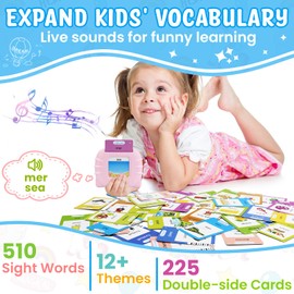 French & English Talking Flash Cards for Toddlers/Beginner, 510 Words Bilingual Speech Therapy Toys, Learning Educational Autism Sensory Toys for Kids Age 2+ (Pink_French & English)