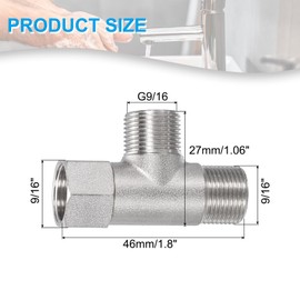 PATIKIL 9/16" and G 9/16 Polished Bidet T Valve Adapter, 1 Set Brass Coated Nickel 3 Way Adapter or Shower Diverter Valve for Bidet Valve Shower Hose Connector