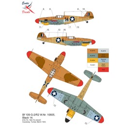 トロモデル 1/48 イルムガード アメリカン グスタフ イン チュニジア 鹵獲されたMe109G-2 W.Nr.10605 プラモデル用デカール TRMED48014