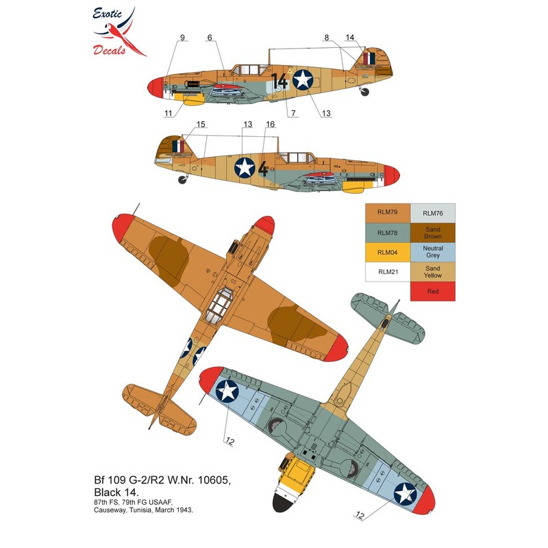 トロモデル 1/48 イルムガード アメリカン グスタフ イン チュニジア 鹵獲されたMe109G-2 W.Nr.10605 プラモデル用デカール