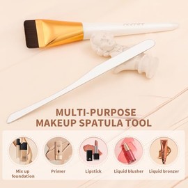docolor Juego de brochas de base plana y espátula de maquillaje, pinceles de base líquida fina, brocha de espátula de doble filo, brocha de base corea