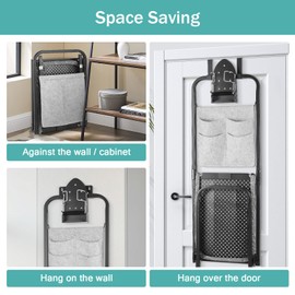 Over The Door Ironing Board 14x42 inches with Iron Holder and Pocket Storage Bag, Hanging Iron Board for Home Laundry Room, Black