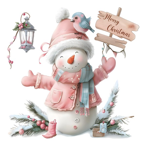 Pink Clothes Snowman Wall Sticker Christmas Glass Windows Decor Mural