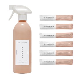 Spruce Multipurpose Starter Kit Bundle: Refillable Cleaning Kit with Aluminum Reusable Bottle. 6 x Plastic-Free Concentrated Refills. Just-add-water. Eco friendly. Non-toxic. 100% Vegan