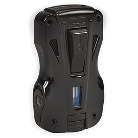 Lotus GT Cigar Lighter with Double Pinpoint Wind-Resistant Torch Flames, Metal Housing, Two Fold-Out Cigar Punches, Two-Sided Fuel Level Window, Large Tire-Shaped Flame Adjuster (Black & Black Matte)