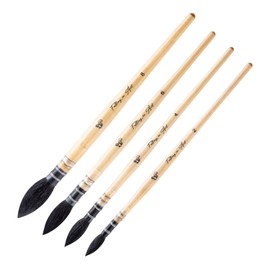 Falling in Art Natural Squirrel Hair Professional Watercolor Paint Brush, Round Pointed Paintbrush Set for Fine Details, Watercolor, Gouache Painting (4 Brushes)