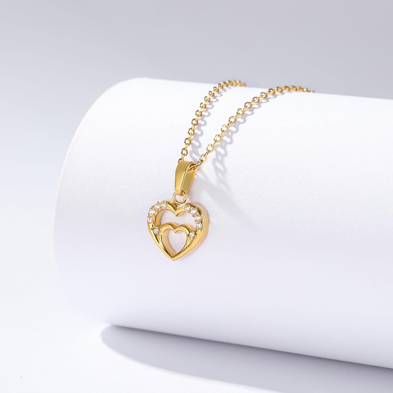 KUANGHON18K gold-plated zirconia heart-shaped necklace, exquisite and small love pendant
