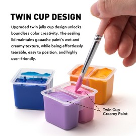 HIMI Twin Cup Jelly Gouache Paint Set with 3 Paint Brushes, 48 Colors 12g, Jelly Cup Design, Non Toxic Paint for Canvas and Paper, Art Supplies for Professionals (Green Case)