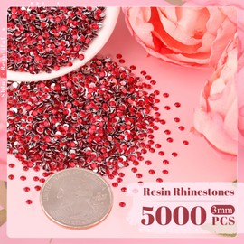 5000PCS 3mm Resin Rhinestones in Bulk (Red), Bedazzling Flatback Crystals for Crafts DIY Nail Decoration, Gems Charms for Tumbler Shoes Clothing Fabric with Pickup Pen and Tweezers