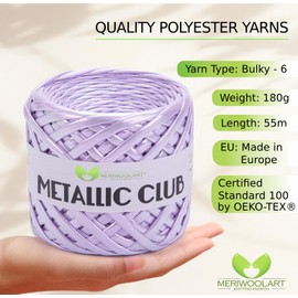MeriWoolArt® Premium Metallic T-Shirt Yarn, 100% Quality Polyester, Leather Look Yarn for Knitting, 6-8 mm x 55 m Textile Yarn for Pocket Yarn, Purse Yarn, Shiny Yarn, Accessories Yarn