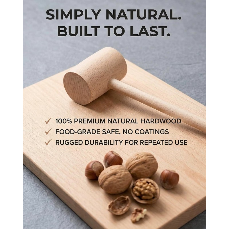 TooWoom 4Pcs Wooden Hammers, Mini Natural Hardwood Mallets Cracker Set