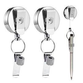 Pack of 2 Pen Holder, Pencil Holder, Pocket Clip, Adjustable Spring Ring, Ideal for Markers and Carpenter's Pens, Thick Cable, Self-Retracting Roll and Fixed Metal Belt Clip