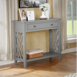 Coventry 32" Wood Console Table with Drawer and Shelf, Gray