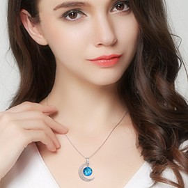 BriLove Women 925 Sterling Silver 12 Constellation Astrology Horoscope Zodiac Galaxy & Crescent Moon Glass Bead Pendant Necklace Leo