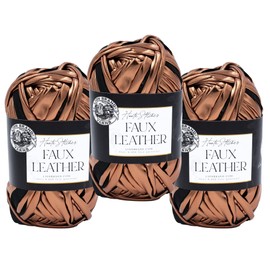 Lion Brand Yarn Faux Leather, Fashion Yarn for Knitting and Crochet, Bronze, 3 Pack