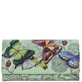 Anna by Anuschka Hand Painted Women’s Genuine Leather Ladies Checkbook Clutch Wallet - Dreamy Wings Sage